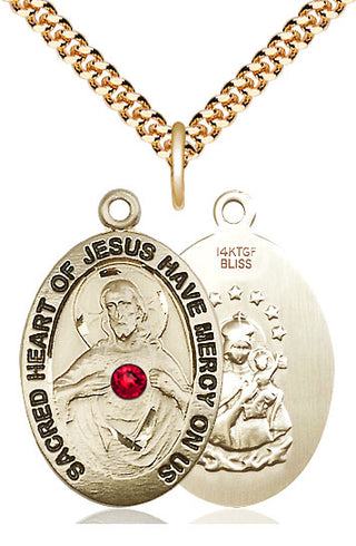 14kt Gold Filled Scapular with Ruby Stone Pendant with 3mm Ruby Swarovski Necklace