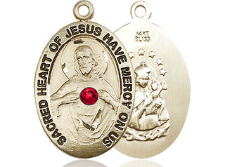 14kt Gold Scapular with Ruby Stone Medal with a 3mm Ruby Swarovski stone