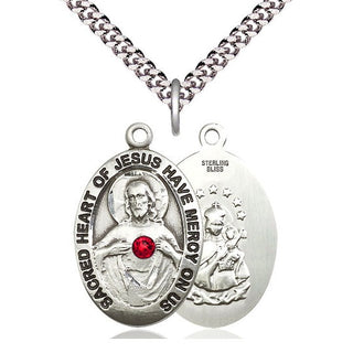 Sterling Silver Scapular with Ruby Stone Pendant with 3mm Ruby Swarovski Necklace