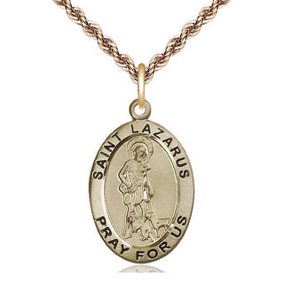 14kt Gold Saint Lazarus Medal Engraved Catholic Saint Jewelry