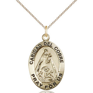 14kt Gold Caridad del Cobre Medal Engraved Catholic Saint Jewelry