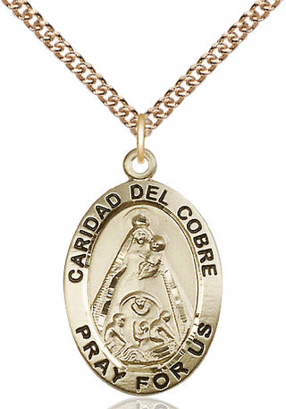 14kt Gold Caridad del Cobre Medal Engraved Catholic Saint Jewelry