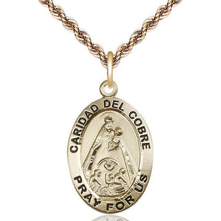 14kt Gold Caridad del Cobre Medal Engraved Catholic Saint Jewelry