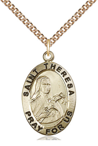 14kt Gold Saint Theresa Medal Engraved Catholic Saint Jewelry
