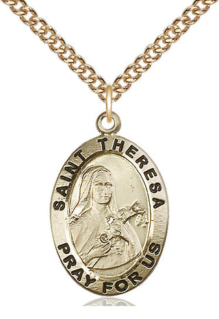 14kt Gold Saint Theresa Medal Engraved Catholic Saint Jewelry