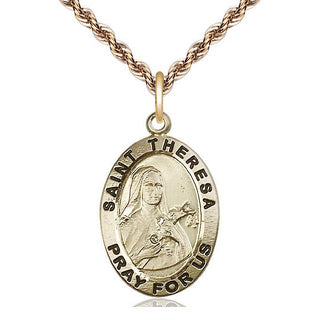 14kt Gold Saint Theresa Medal Engraved Catholic Saint Jewelry