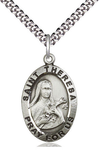 Sterling Silver Saint Theresa Medal Catholic Jewelry Engraved Catholic Saint Jewelry