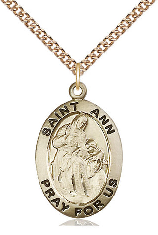 14kt Gold Saint Ann Medal Engraved Catholic Saint Jewelry