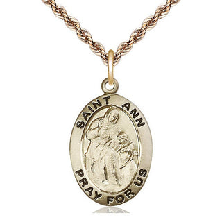14kt Gold Saint Ann Medal Engraved Catholic Saint Jewelry