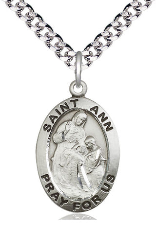 Sterling Silver Saint Ann Medal Catholic Jewelry Engraved Catholic Saint Jewelry