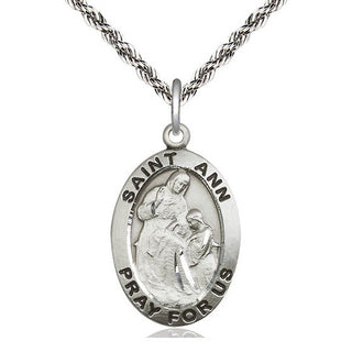 Sterling Silver Saint Ann Medal Catholic Jewelry Engraved Catholic Saint Jewelry