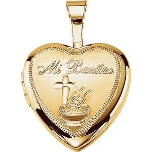 14K Gold Gold-Plated Sterling Silver "Mi Bautizo" Heart Locket