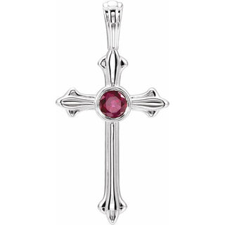 14K White Natural Ruby Cross Pendant