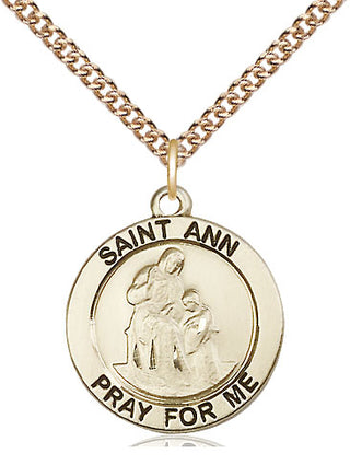 14kt Gold Saint Ann Medal Engraved Catholic Saint Jewelry