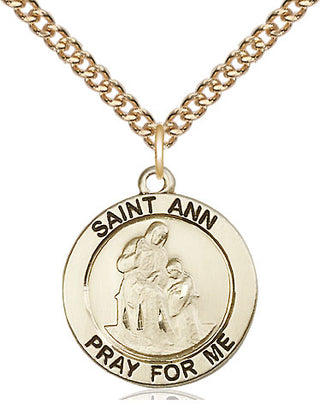 14kt Gold Saint Ann Medal Engraved Catholic Saint Jewelry