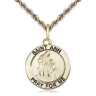 14kt Gold Saint Ann Medal Engraved Catholic Saint Jewelry