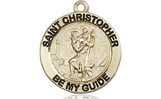 14kt Gold Saint Christopher Medal Engraved Catholic Saint Jewelry