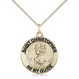 14kt Gold Saint Christopher Medal Engraved Catholic Saint Jewelry