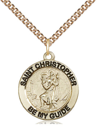 14kt Gold Saint Christopher Medal Engraved Catholic Saint Jewelry