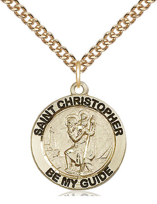 14kt Gold Saint Christopher Medal Engraved Catholic Saint Jewelry