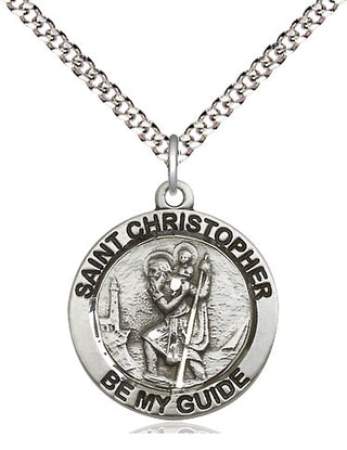 Pewter Saint Christopher Medal Religious Jewelry Engraved Catholic Saint Jewelry