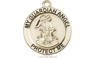 14kt Gold Guardian Angel Medal Engraved Catholic Saint Jewelry