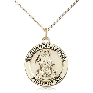 14kt Gold Guardian Angel Medal Engraved Catholic Saint Jewelry