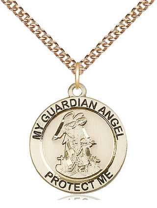14kt Gold Guardian Angel Medal Engraved Catholic Saint Jewelry