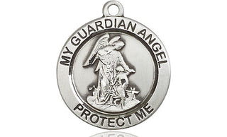 Pewter Guardian Angel Medal Engraved Catholic Saint Jewelry