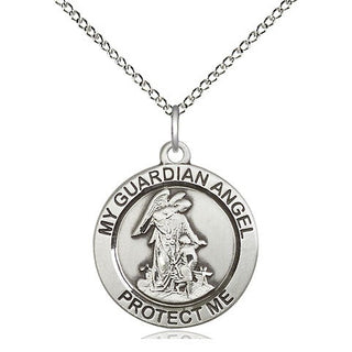 Sterling Silver Guardian Angel Medal Religious Jewelry Engraved Catholic Saint Jewelry