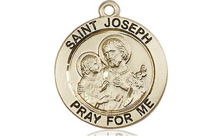 14kt Gold Saint Joseph Medal Engraved Catholic Saint Jewelry