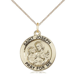 14kt Gold Saint Joseph Medal Engraved Catholic Saint Jewelry