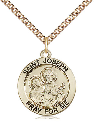 14kt Gold Saint Joseph Medal Engraved Catholic Saint Jewelry