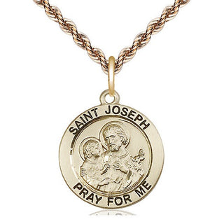 14kt Gold Saint Joseph Medal Engraved Catholic Saint Jewelry