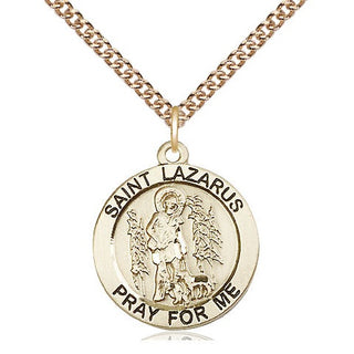 14kt Gold Saint Lazarus Medal Engraved Catholic Saint Jewelry