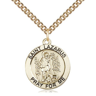14kt Gold Saint Lazarus Medal Engraved Catholic Saint Jewelry