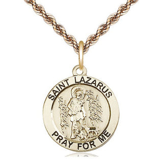 14kt Gold Saint Lazarus Medal Engraved Catholic Saint Jewelry