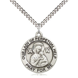 Sterling Silver Our Lady of Perpetual Help Medal Religious Jewelry Engraved Catholic Saint Jewelry