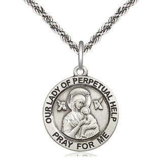 Sterling Silver Our Lady of Perpetual Help Medal Religious Jewelry Engraved Catholic Saint Jewelry