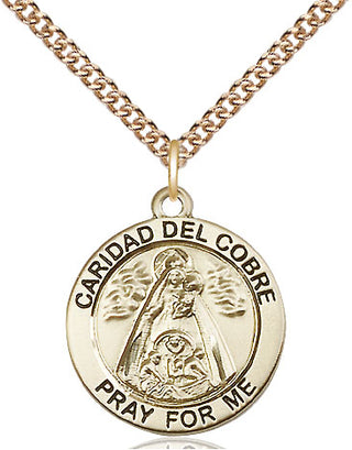 14kt Gold Caridad del Cobre Medal Engraved Catholic Saint Jewelry