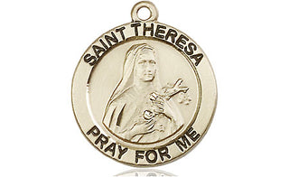 14kt Gold Saint Theresa Medal Engraved Catholic Saint Jewelry