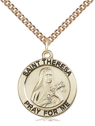 14kt Gold Saint Theresa Medal Engraved Catholic Saint Jewelry