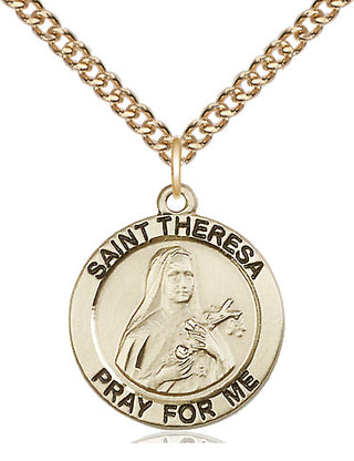 14kt Gold Saint Theresa Medal Engraved Catholic Saint Jewelry
