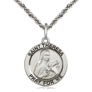 Sterling Silver Saint Theresa Medal Religious Jewelry Engraved Catholic Saint Jewelry