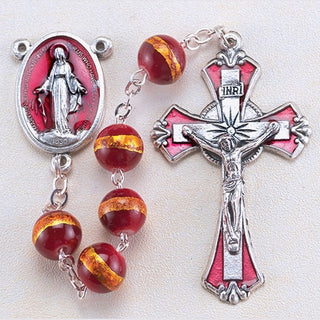 8MM Garnet with Gold Swirl Crystal Rosary with Enameled Cfx/Ctr