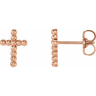 14K Rose Beaded Cross Earrings
