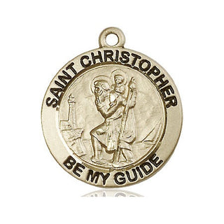 14kt Gold Saint Christopher Medal Engraved Catholic Saint Jewelry