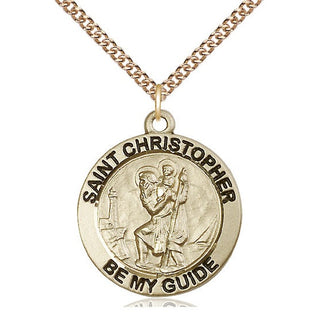14kt Gold Saint Christopher Medal Engraved Catholic Saint Jewelry