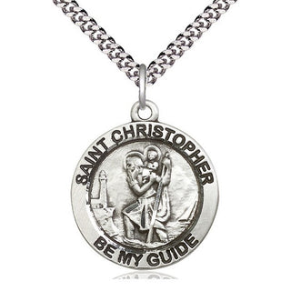 Pewter Saint Christopher Medal Catholic Jewelry Engraved Catholic Saint Jewelry