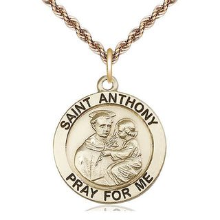 14kt Gold Saint Anthony Medal Engraved Catholic Saint Jewelry